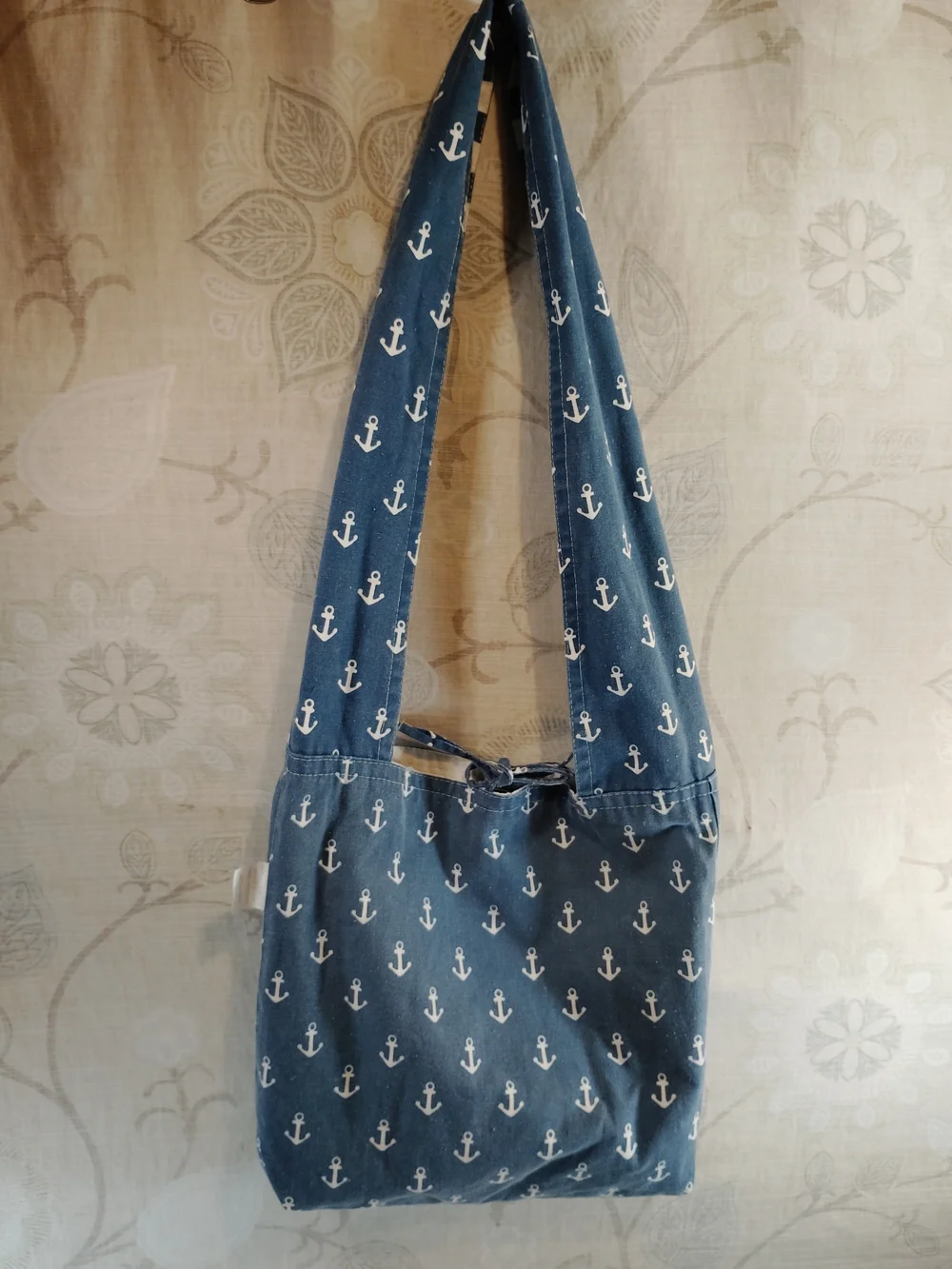 Reversible Nautical Anchor Print Blue Hobo/Crossbody Bag